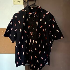 George Black Shirt with Colorful Parrot Design